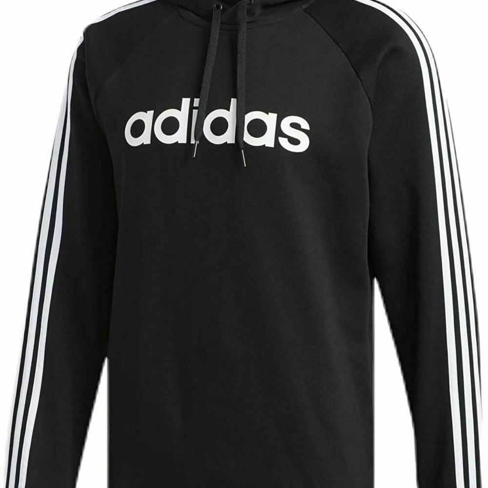 L Black ADIDAS 3 Stripe ESSENTIAL PULLOVER Hoodie
